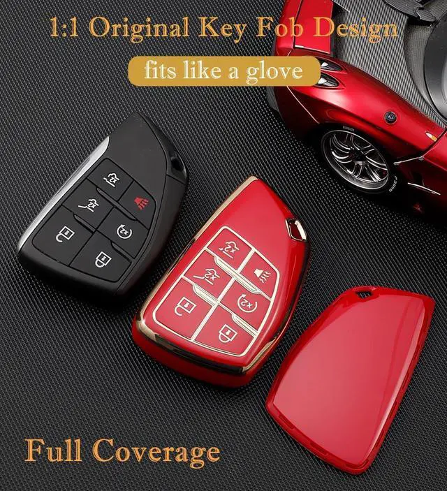 Alt view image 5 of 6 - Key Fob Cover for Chevy GMC with Keychain, Tahoe Suburban Equinox Traverse Yukon Denali Terrain Buick Envision Premium Soft TPU Case (6 Buttons Ivory)