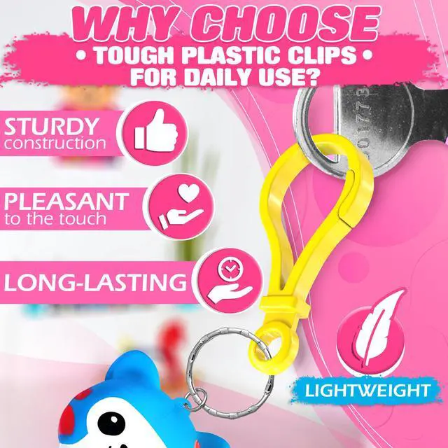 Alt view image 3 of 7 - 200 Pcs Plastic Keychain Clip Set 15 Assorted Colors Lobster Claw Clasps, 1.86" x 0.97" Each, Reliable Design Lightweight Clips for Creativity, Crafts, DIY Projects, Keychains, Bags & Charms