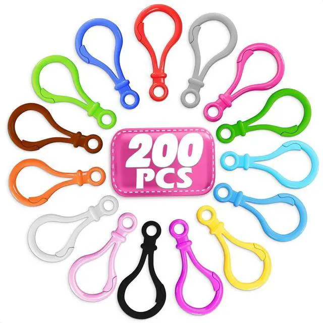 Main image of 200 Pcs Plastic Keychain Clip Set 15 Assorted Colors Lobster Claw Clasps, 1.86" x 0.97" Each, Reliable Design Lightweight Clips for Creativity, Crafts, DIY Projects, Keychains, Bags & Charms