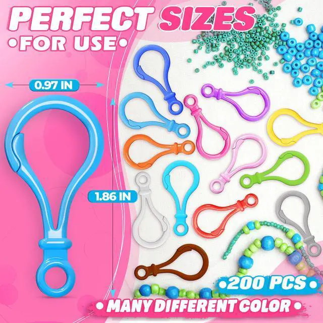 Alt view image 2 of 7 - 200 Pcs Plastic Keychain Clip Set 15 Assorted Colors Lobster Claw Clasps, 1.86" x 0.97" Each, Reliable Design Lightweight Clips for Creativity, Crafts, DIY Projects, Keychains, Bags & Charms