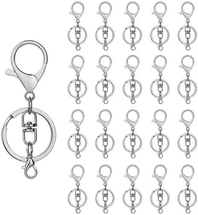 Main image of 20sets Lobster Claw Clasps Hook with Flat Split Keychain Ring with Swivel Trigger Clip with Little Lobster Clasp for DIY Craft Jewelry Making Silver