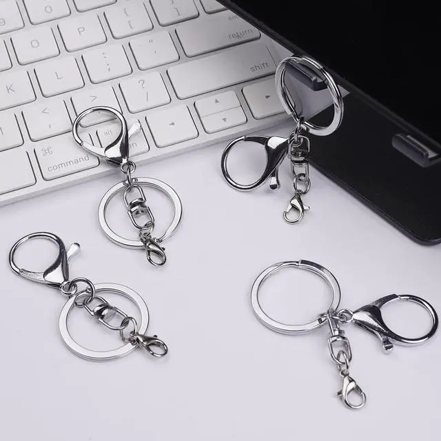 Alt view image 4 of 7 - 20sets Lobster Claw Clasps Hook with Flat Split Keychain Ring with Swivel Trigger Clip with Little Lobster Clasp for DIY Craft Jewelry Making Silver