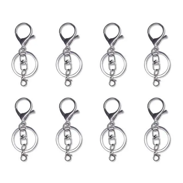 Alt view image 6 of 7 - 20sets Lobster Claw Clasps Hook with Flat Split Keychain Ring with Swivel Trigger Clip with Little Lobster Clasp for DIY Craft Jewelry Making Silver