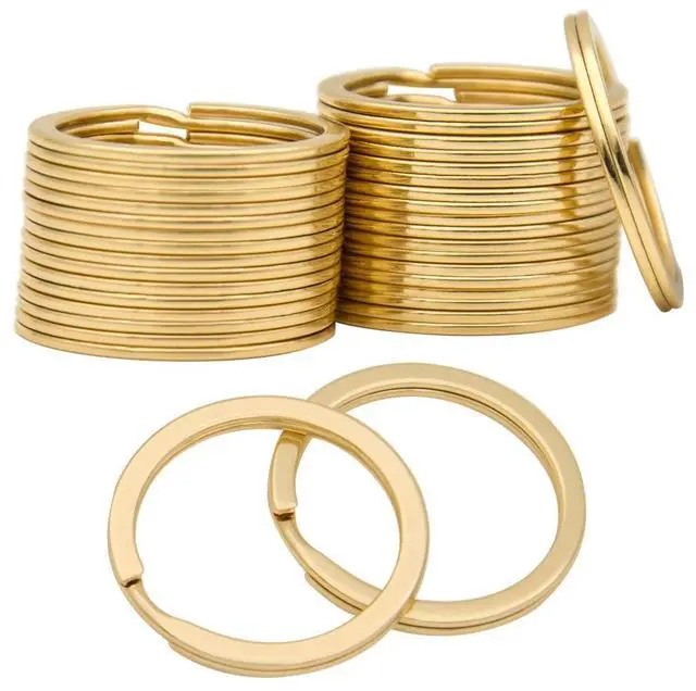 Main image of 20 Pack Key Ring Keychain 1-1/5 Inch 30mm Diameter Metal Flat Split Key Chains Rings for Home Car Dog Tag Office Lanyards Keys Attachment Golden