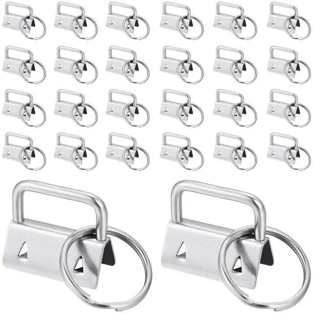 Main image of 100 Pcs 1 Inch Key Fob Hardware, Dveda Metal Keychain Wristlet with Keyrings, Wristlet Keychains for Women Men for Bags, Belt, Wallet, Ribbon and Other Hand Craft (Silver)