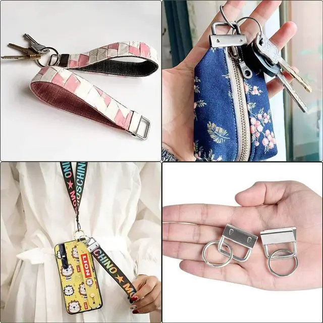 Alt view image 7 of 7 - 100 Pcs 1 Inch Key Fob Hardware, Dveda Metal Keychain Wristlet with Keyrings, Wristlet Keychains for Women Men for Bags, Belt, Wallet, Ribbon and Other Hand Craft (Silver)