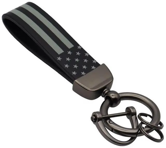 Main image of Black American USA Flag Car Keychain with Zinc Alloy Ring, Men Car Accessories