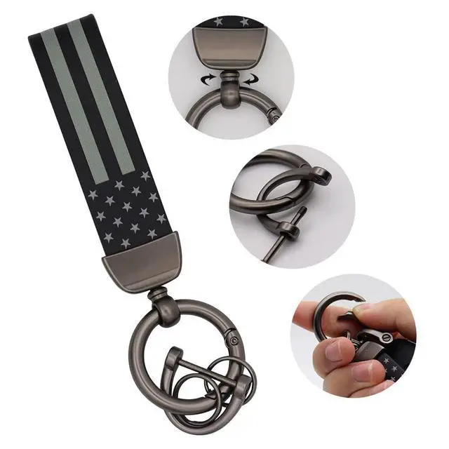 Alt view image 4 of 6 - Black American USA Flag Car Keychain with Zinc Alloy Ring, Men Car Accessories