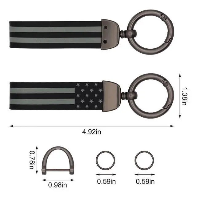Alt view image 6 of 6 - Black American USA Flag Car Keychain with Zinc Alloy Ring, Men Car Accessories