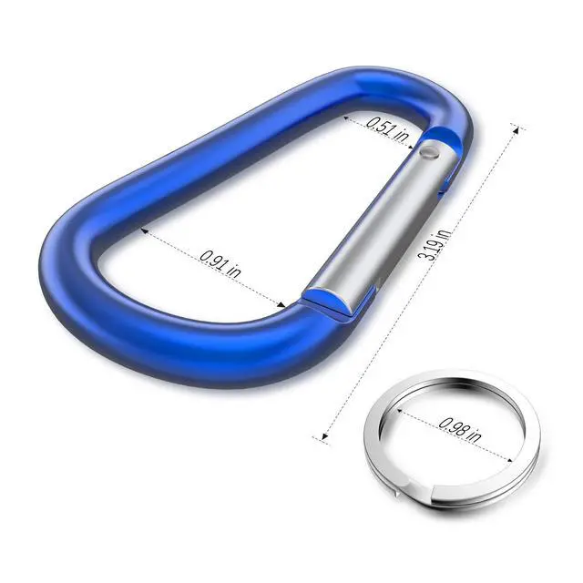 Alt view image 2 of 6 - 3" Aluminum Carabiner D Ring, Caribeener Clips, Spring Snap Hook for Keychain Clip, Set of 10 (Multicolor)