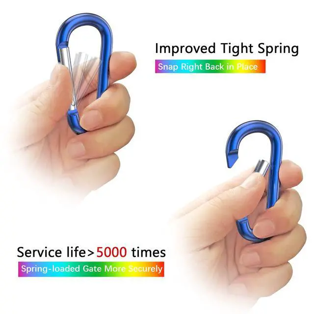 Alt view image 3 of 6 - 3" Aluminum Carabiner D Ring, Caribeener Clips, Spring Snap Hook for Keychain Clip, Set of 10 (Multicolor)