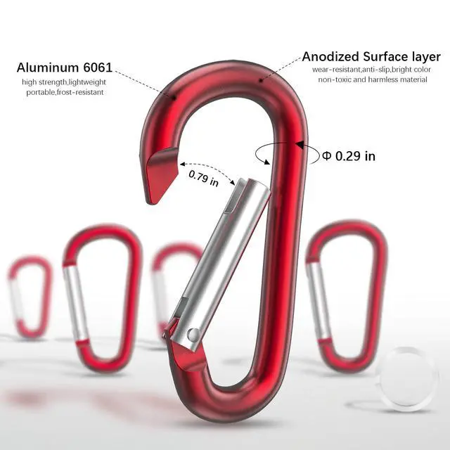 Alt view image 4 of 6 - 3" Aluminum Carabiner D Ring, Caribeener Clips, Spring Snap Hook for Keychain Clip, Set of 10 (Multicolor)