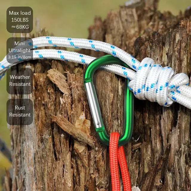 Alt view image 5 of 6 - 3" Aluminum Carabiner D Ring, Caribeener Clips, Spring Snap Hook for Keychain Clip, Set of 10 (Multicolor)