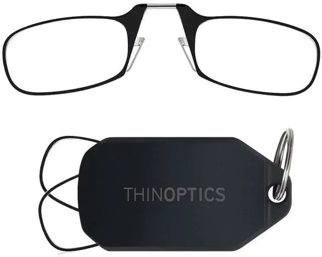 Main image of Keychain Reading Glasses - Slim, Folding Armless Pocket Readers with Protective Keychain Case - Lightweight, Durable & Convenient - Black, Black 2.0x