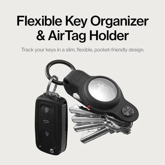 Alt view image 2 of 7 - AirTag Keychain Key Holder, Compatible with Apple AirTag Holder, Key Organizer Keychains, Case for Air Tag Key Chain, Key Ring, Vegan Leather, Air Tags Not Included - Black Leather
