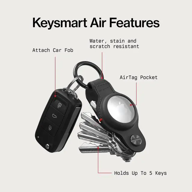 Alt view image 7 of 7 - AirTag Keychain Key Holder, Compatible with Apple AirTag Holder, Key Organizer Keychains, Case for Air Tag Key Chain, Key Ring, Vegan Leather, Air Tags Not Included - Black Leather