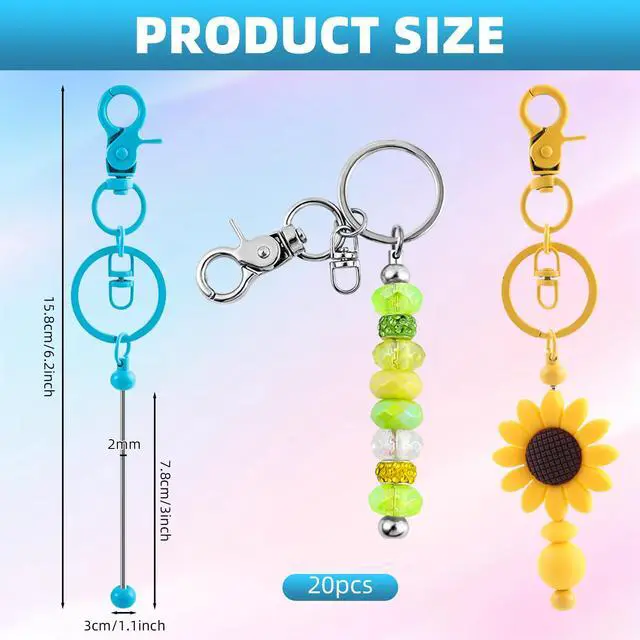 Alt view image 2 of 7 - 20 Pcs Beadable Keychains Bulk Kit DIY Keychain Making Supplies with Metal Blanks for Crafts, Jewelry, Charms, Custom Projects Blank Chain Bars for Beaded Keychain Design (Colourful)
