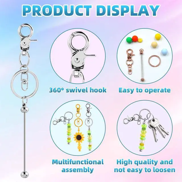 Alt view image 3 of 7 - 20 Pcs Beadable Keychains Bulk Kit DIY Keychain Making Supplies with Metal Blanks for Crafts, Jewelry, Charms, Custom Projects Blank Chain Bars for Beaded Keychain Design (Colourful)