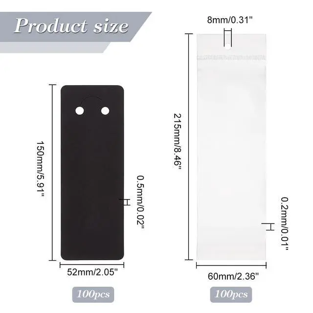 Alt view image 2 of 6 - 100 Sets Long Keychain Display Cards with Self-Sealing Bags, 5.9x2 Inch Black Paper Keyring Display Holder Keychain Cards Holder for Displaying Keyring Keychains Jewelry Packaging
