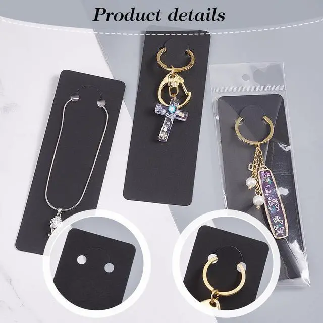 Alt view image 4 of 6 - 100 Sets Long Keychain Display Cards with Self-Sealing Bags, 5.9x2 Inch Black Paper Keyring Display Holder Keychain Cards Holder for Displaying Keyring Keychains Jewelry Packaging