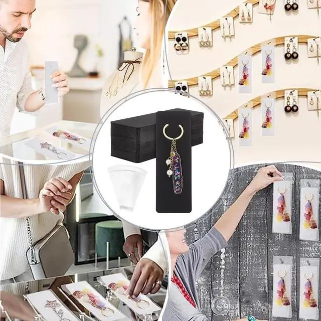 Alt view image 6 of 6 - 100 Sets Long Keychain Display Cards with Self-Sealing Bags, 5.9x2 Inch Black Paper Keyring Display Holder Keychain Cards Holder for Displaying Keyring Keychains Jewelry Packaging