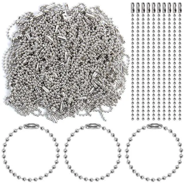 Main image of 200 pcs 100 mm Long Bead Connector Clasp Ball Chains Keychain Tag Keychain Ball Chain 2.4 mm Diameter Adjustable Antiqued Metal Bead Steel Chain