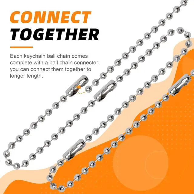 Alt view image 4 of 6 - 200 pcs 100 mm Long Bead Connector Clasp Ball Chains Keychain Tag Keychain Ball Chain 2.4 mm Diameter Adjustable Antiqued Metal Bead Steel Chain