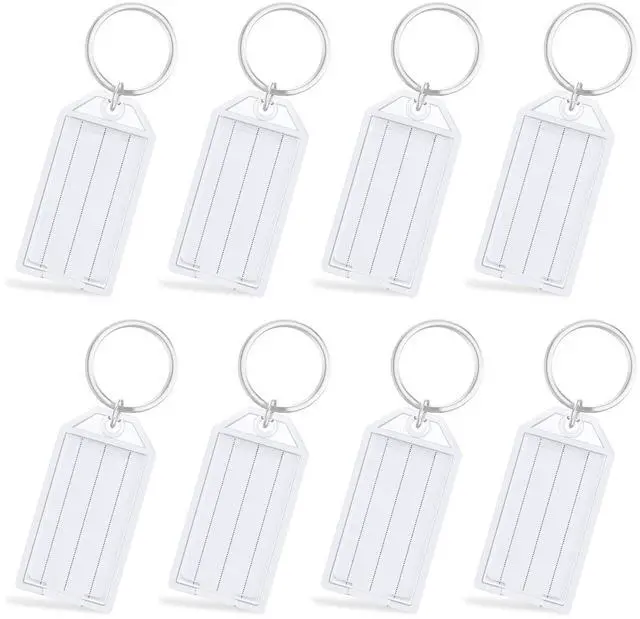 Main image of 20 Pieces Key Tags 2 Inch Plastic Key Chain Tags with Ruled Blank Paper Labels Transparent Covers and Split Rings Sturdy Item Identifiers, White