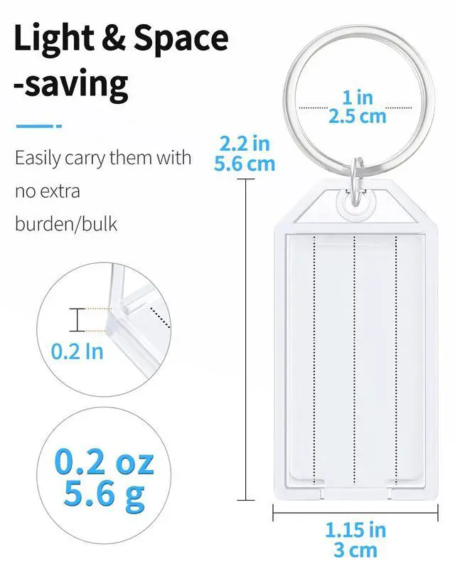 Alt view image 3 of 6 - 20 Pieces Key Tags 2 Inch Plastic Key Chain Tags with Ruled Blank Paper Labels Transparent Covers and Split Rings Sturdy Item Identifiers, White