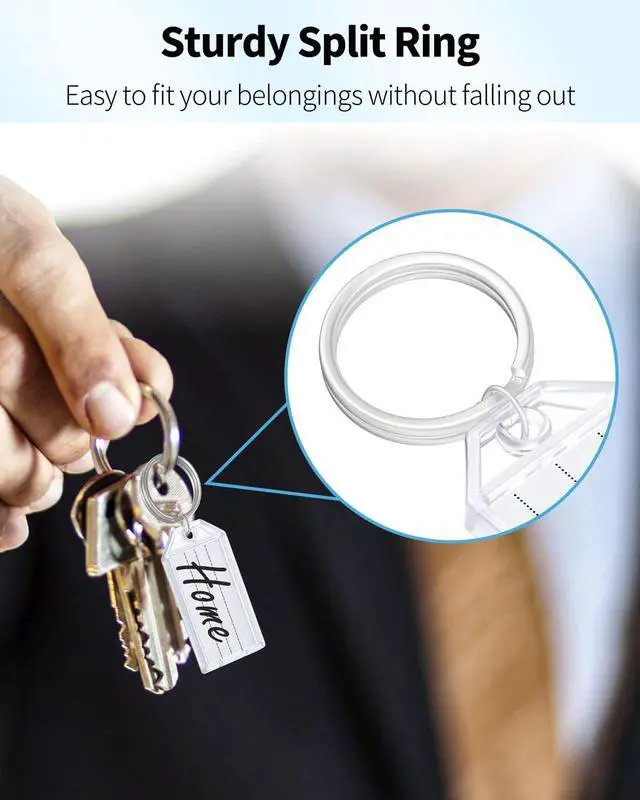 Alt view image 6 of 6 - 20 Pieces Key Tags 2 Inch Plastic Key Chain Tags with Ruled Blank Paper Labels Transparent Covers and Split Rings Sturdy Item Identifiers, White