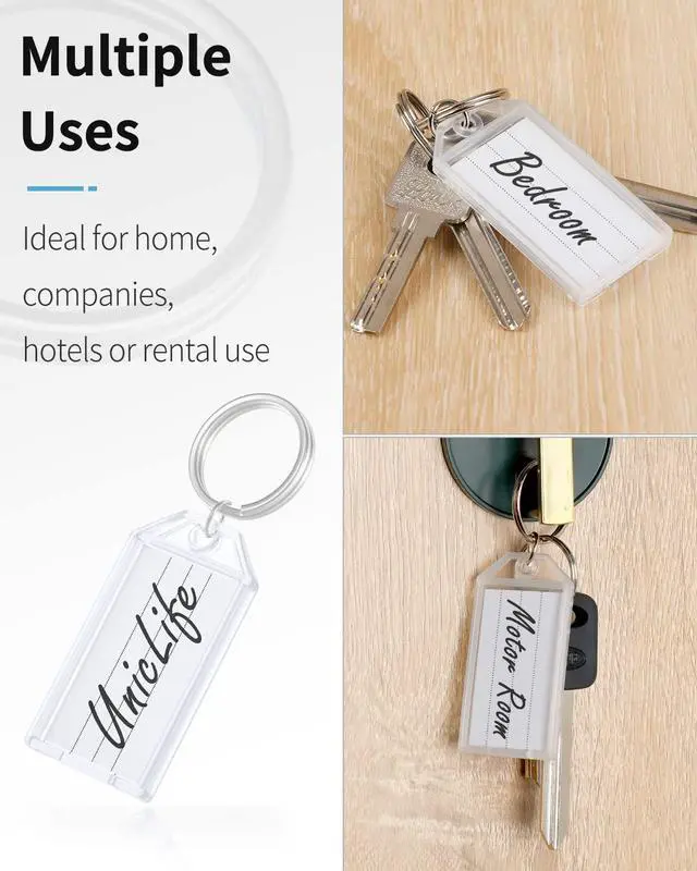 Alt view image 4 of 6 - 20 Pieces Key Tags 2 Inch Plastic Key Chain Tags with Ruled Blank Paper Labels Transparent Covers and Split Rings Sturdy Item Identifiers, White