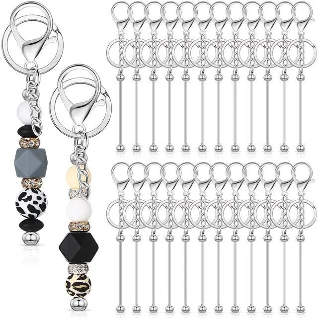 Main image of 24 Pcs Beadable Keychain Bars Bulk Beads for Keychain Making Kit Gifts for Women Men DIY Crafts(Silver)