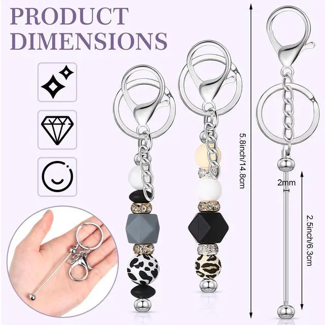 Alt view image 2 of 6 - 24 Pcs Beadable Keychain Bars Bulk Beads for Keychain Making Kit Gifts for Women Men DIY Crafts(Silver)