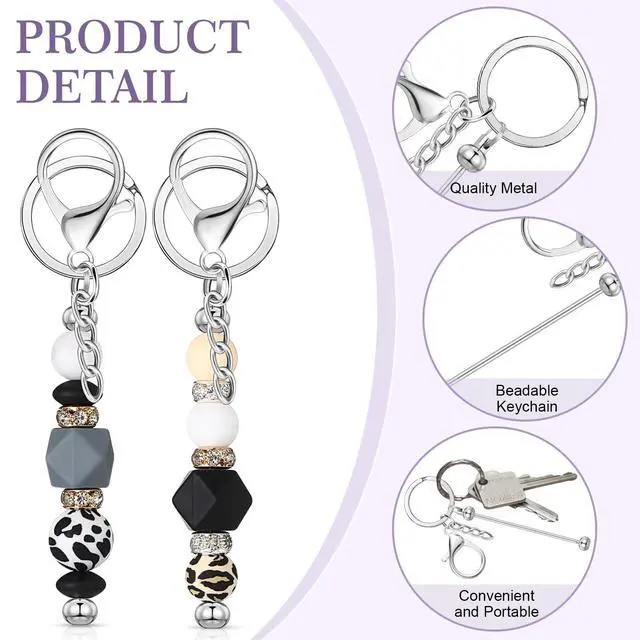 Alt view image 3 of 6 - 24 Pcs Beadable Keychain Bars Bulk Beads for Keychain Making Kit Gifts for Women Men DIY Crafts(Silver)