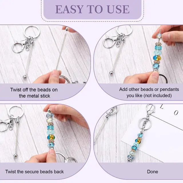 Alt view image 4 of 6 - 24 Pcs Beadable Keychain Bars Bulk Beads for Keychain Making Kit Gifts for Women Men DIY Crafts(Silver)