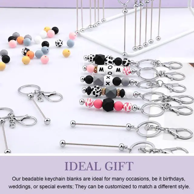 Alt view image 5 of 6 - 24 Pcs Beadable Keychain Bars Bulk Beads for Keychain Making Kit Gifts for Women Men DIY Crafts(Silver)