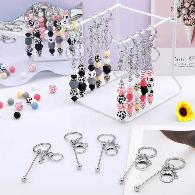 Alt view image 6 of 6 - 24 Pcs Beadable Keychain Bars Bulk Beads for Keychain Making Kit Gifts for Women Men DIY Crafts(Silver)