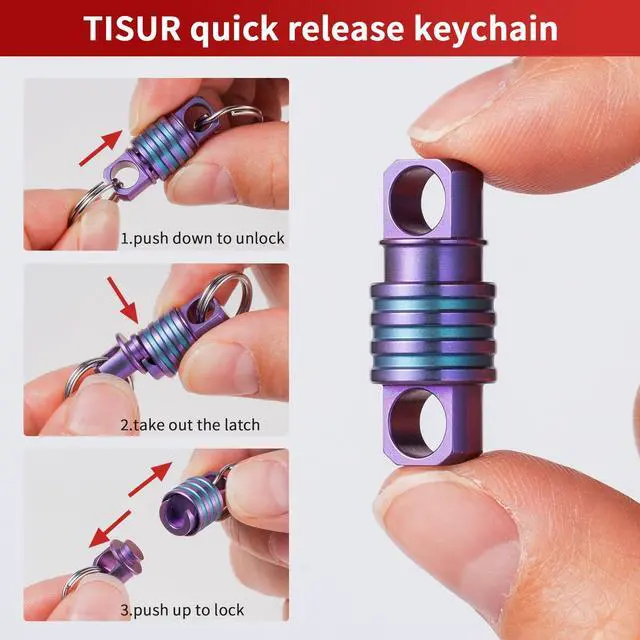 Alt view image 3 of 7 - Titanium Quick Release Keychain, Small Detachable Key Chain Ring, Heavy Duty Key ring Holder for Men Women Car Keys (Purple Detachable Keychain)