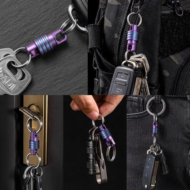 Alt view image 5 of 7 - Titanium Quick Release Keychain, Small Detachable Key Chain Ring, Heavy Duty Key ring Holder for Men Women Car Keys (Purple Detachable Keychain)