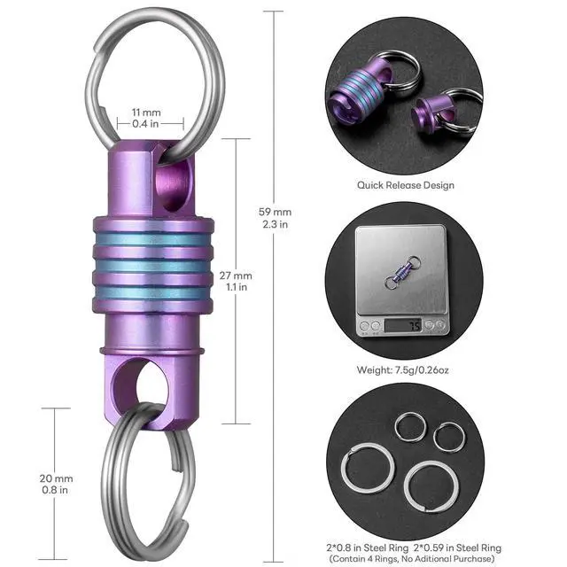 Alt view image 6 of 7 - Titanium Quick Release Keychain, Small Detachable Key Chain Ring, Heavy Duty Key ring Holder for Men Women Car Keys (Purple Detachable Keychain)