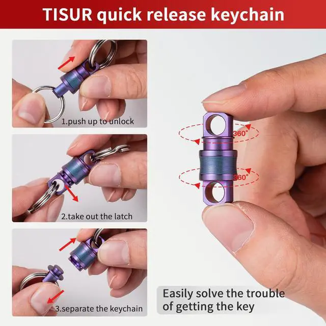 Alt view image 7 of 7 - Titanium Quick Release Keychain, Small Detachable Key Chain Ring, Heavy Duty Key ring Holder for Men Women Car Keys (Purple Detachable Keychain)