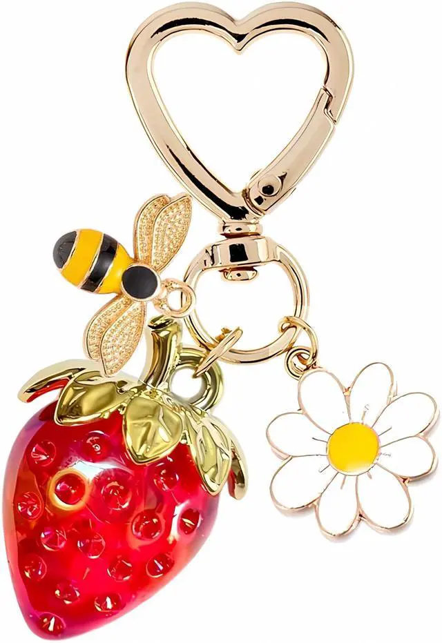 Main image of Cute Cherry Strawberry bag charms keychain purse accessories charm for women handbags Kawaii Flower Car Key Chain