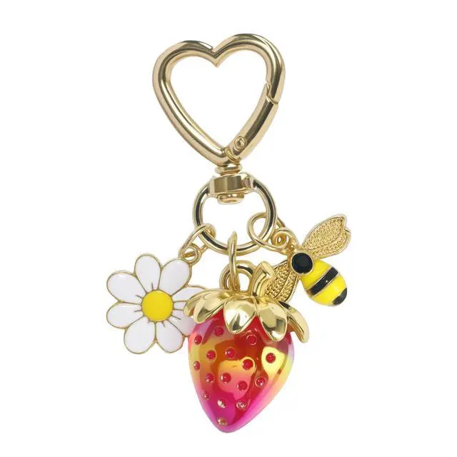Alt view image 2 of 7 - Cute Cherry Strawberry bag charms keychain purse accessories charm for women handbags Kawaii Flower Car Key Chain