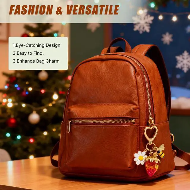 Alt view image 3 of 7 - Cute Cherry Strawberry bag charms keychain purse accessories charm for women handbags Kawaii Flower Car Key Chain