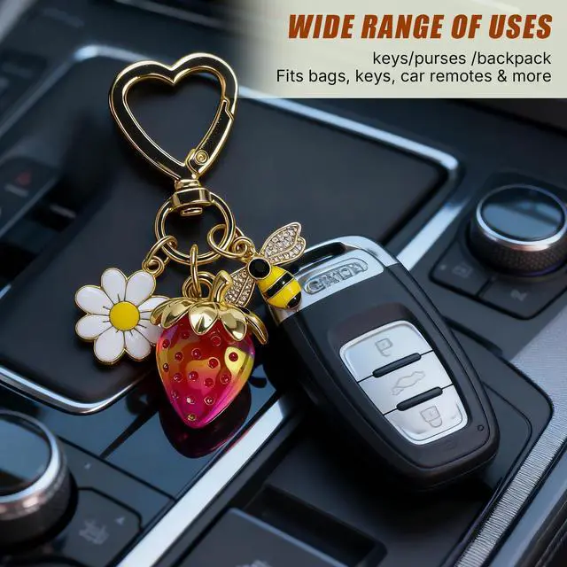 Alt view image 4 of 7 - Cute Cherry Strawberry bag charms keychain purse accessories charm for women handbags Kawaii Flower Car Key Chain