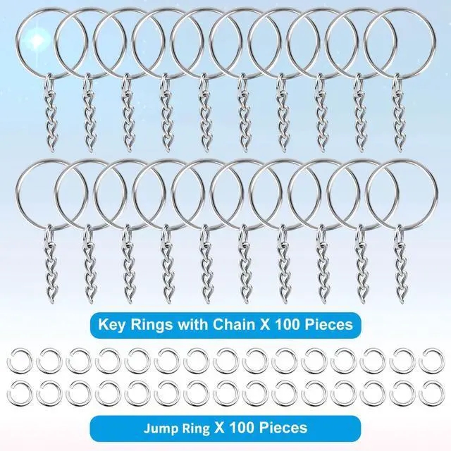Alt view image 2 of 7 - 50Pcs Keychains with Chain and 50 Pcs Jump Rings, Keychain Rings Kit Findings Bulk for Keychain Making Supplie DIY Crafts