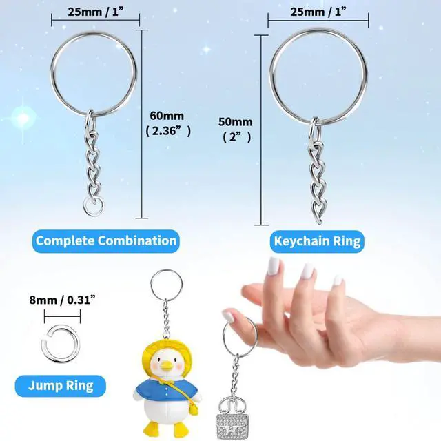 Alt view image 3 of 7 - 50Pcs Keychains with Chain and 50 Pcs Jump Rings, Keychain Rings Kit Findings Bulk for Keychain Making Supplie DIY Crafts