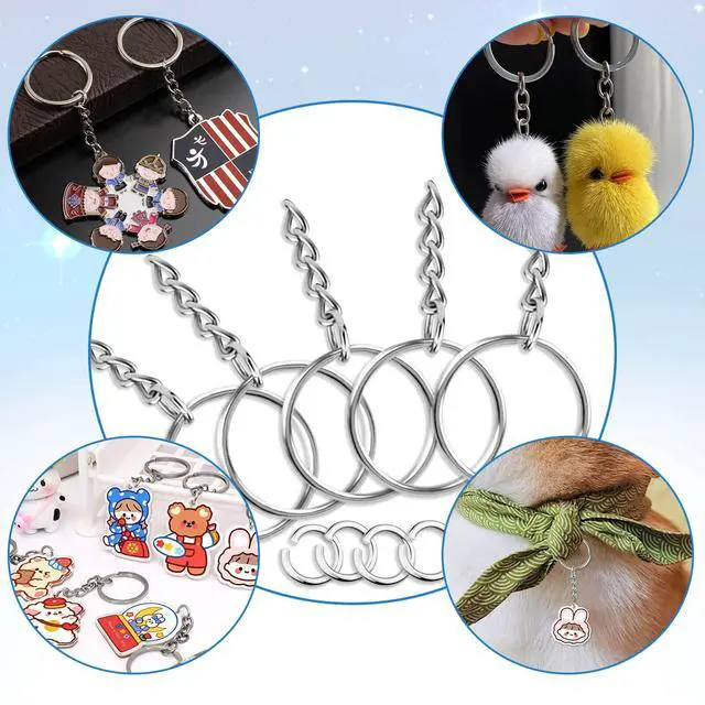 Alt view image 4 of 7 - 50Pcs Keychains with Chain and 50 Pcs Jump Rings, Keychain Rings Kit Findings Bulk for Keychain Making Supplie DIY Crafts