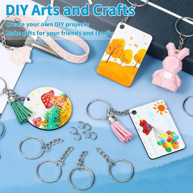 Alt view image 7 of 7 - 50Pcs Keychains with Chain and 50 Pcs Jump Rings, Keychain Rings Kit Findings Bulk for Keychain Making Supplie DIY Crafts