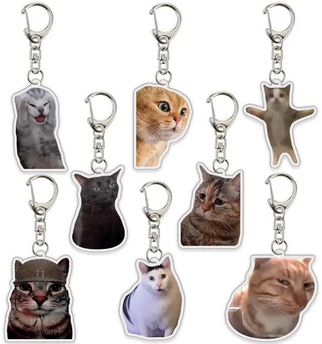 Main image of 8Pcs Cat Keychain Cute Cat Meme Keychains Two Cats Talking Keyring Kawaii Charm Keychain Funny Gift For Friend, Multi, One Size